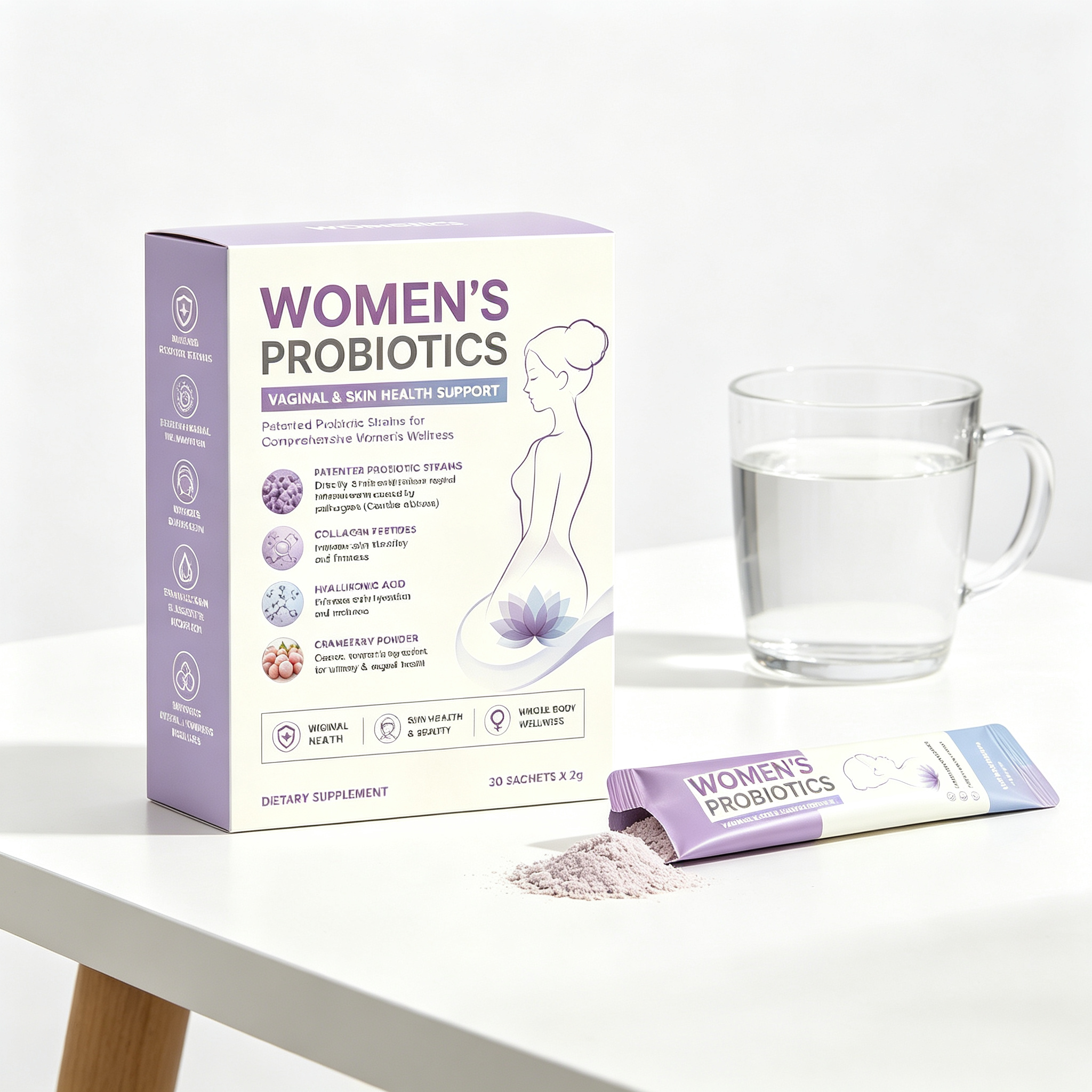 Women’s Vaginal Probiotics with Collagen Peptides, Hyaluronic Acid and Cranberry for Women’s Wellness, Skin Health and Gut Health Support